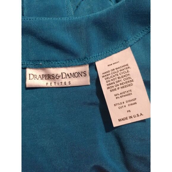 Draper's & Damon's VINTAGE Women's PETITE Size S Teal Slinky Bodycon Maxi Dress - Picture 3 of 8